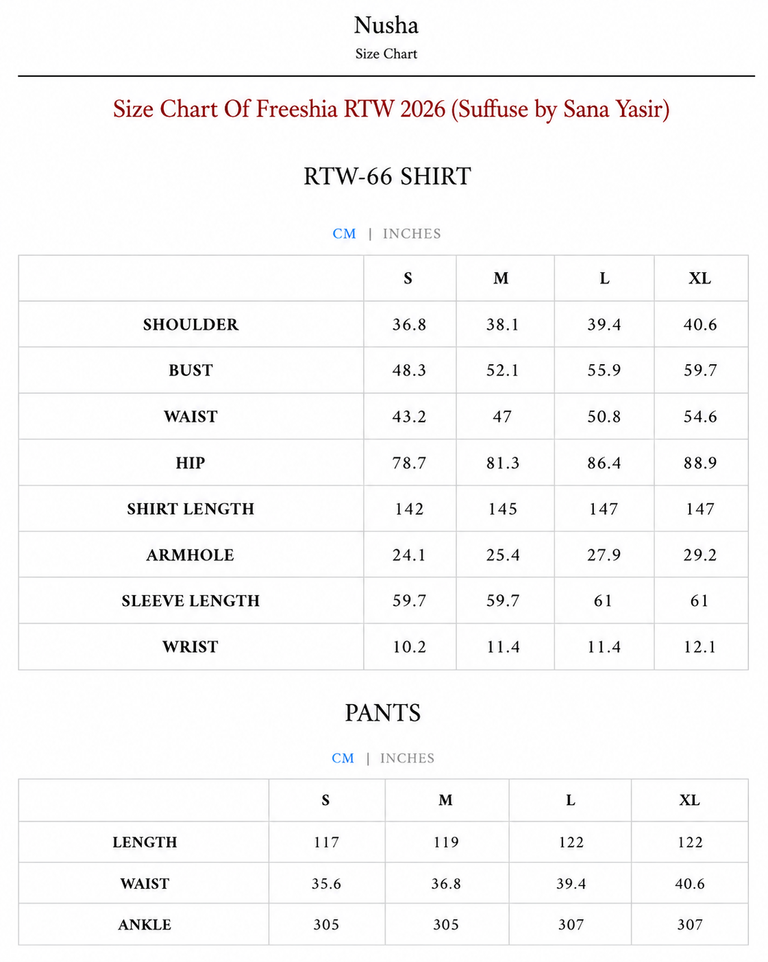 Size Chart