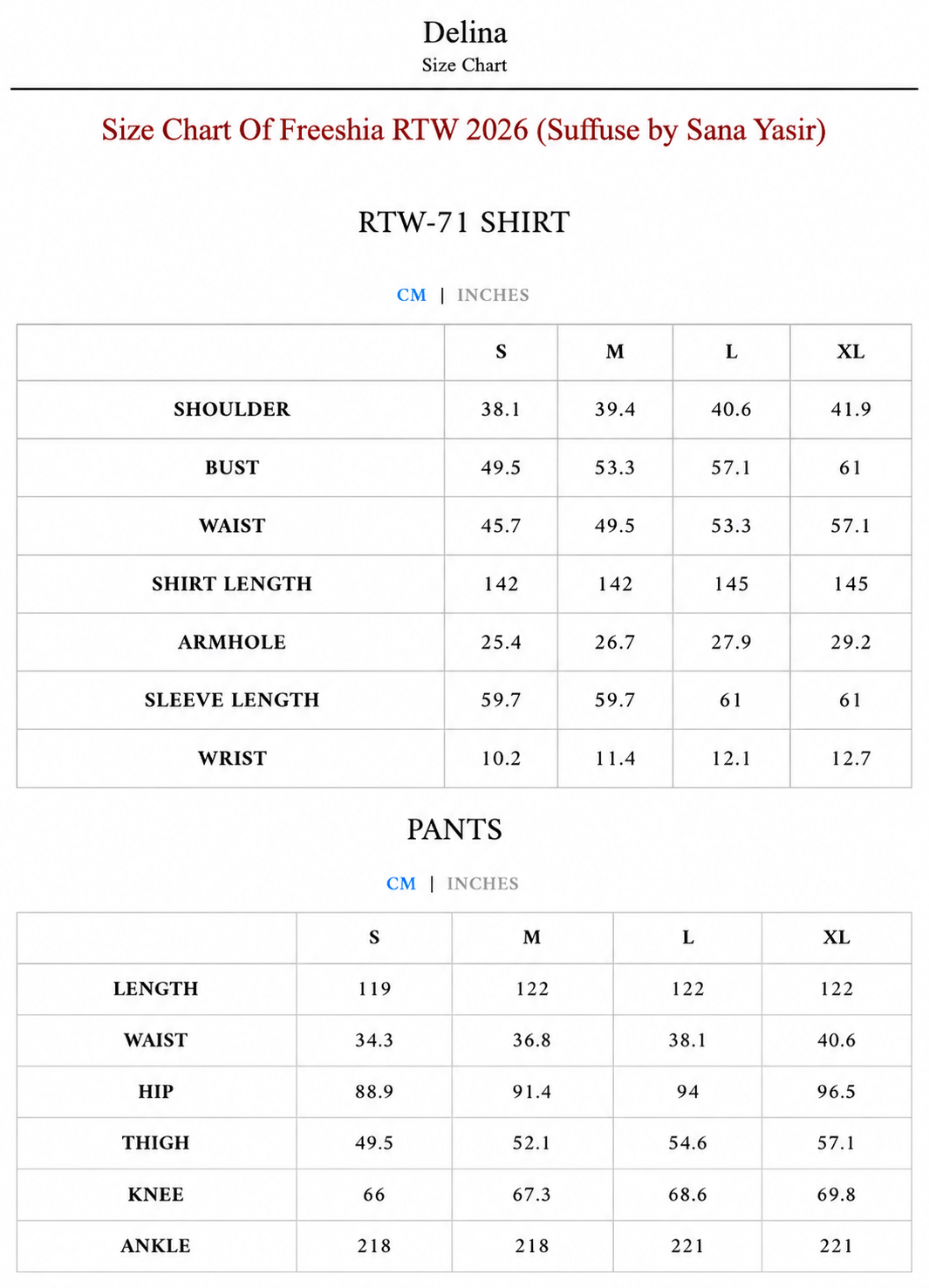 Size Chart