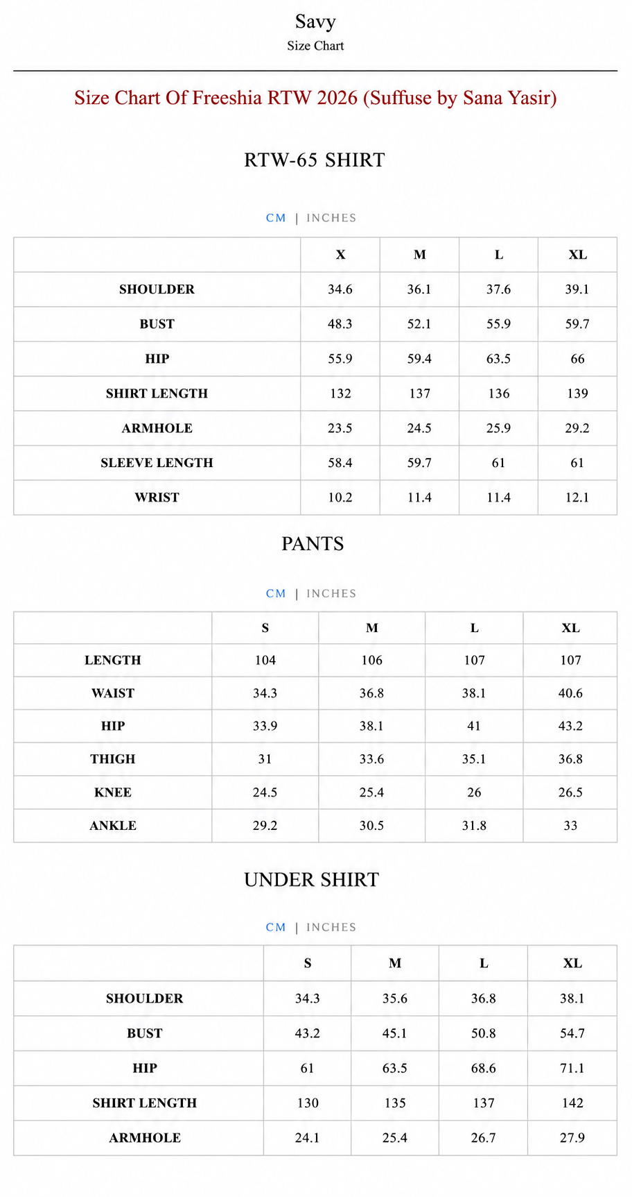Size Chart