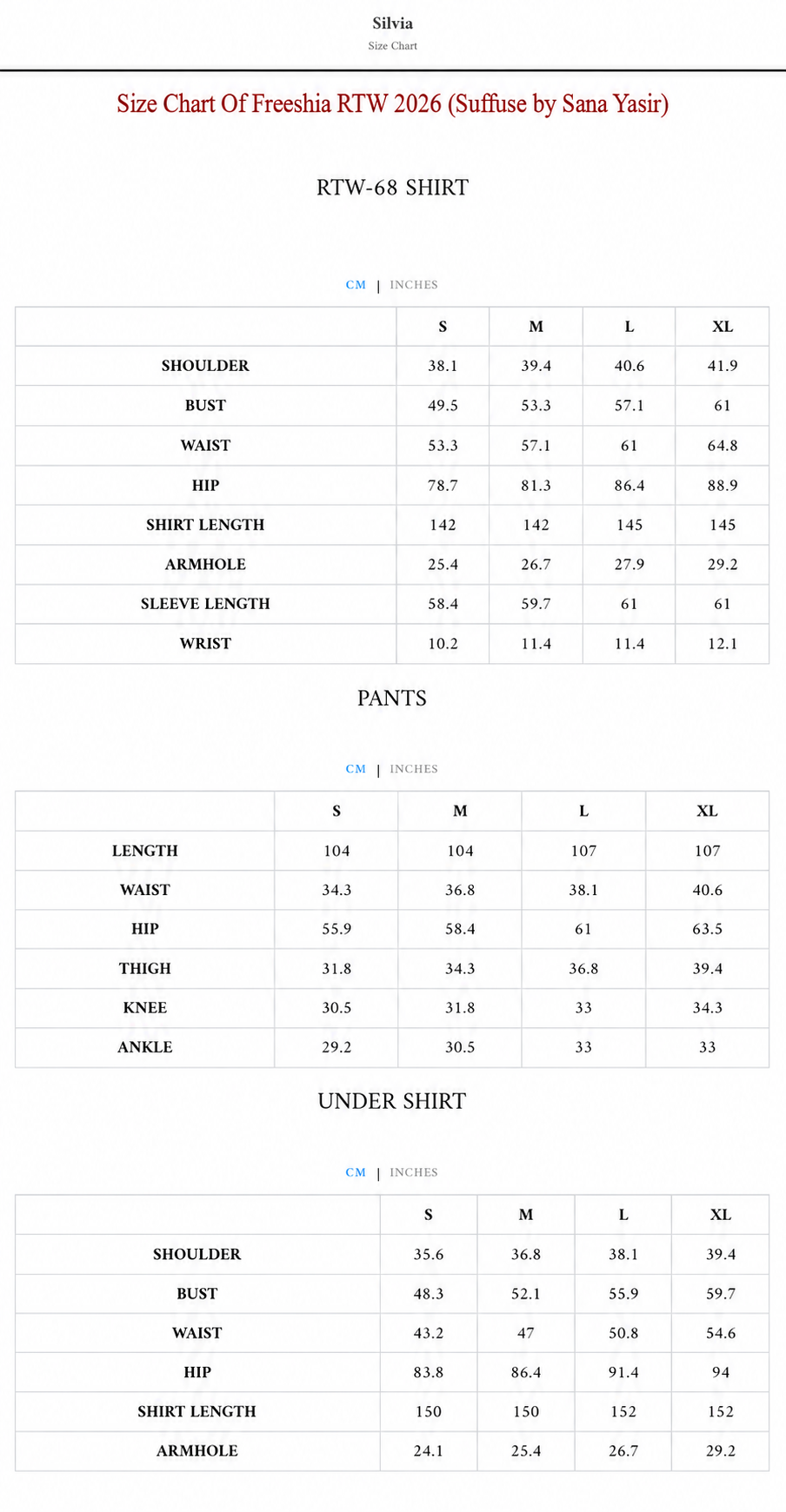 Size Chart